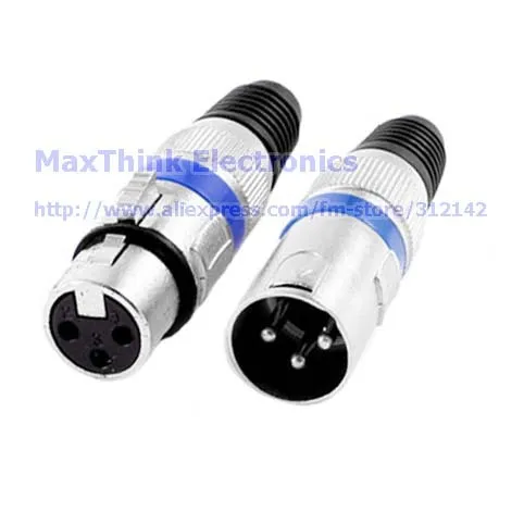 Pair XLR 3 Pin Female Socket   Male Pin Audio Adapter Silver Tone Black Blue.jpg