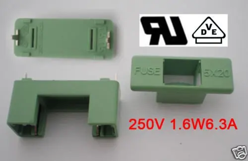 Fuse Holder 6.3A 250V for 5x20 Green 100 Pcs per Lot PTF-7 DIP