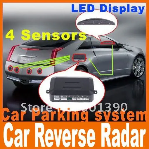 LED Display 4 Car Parking Sensor Reverse backup Radar System 12V White/Black/Silve Free Shipping