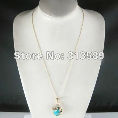 Min order 1 pcs 18K YELLOW GOLD GP EP 24" NECKLACE&TURQUOISE GECKO LIZARD CZ PENDANT/Free Shipping/Great Gift/Great Money Maker