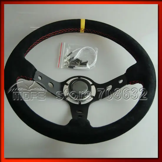350mm 90 Deep Corn Suede Leather Red Stitch MOMO Steering WheelMS-11 1(4)