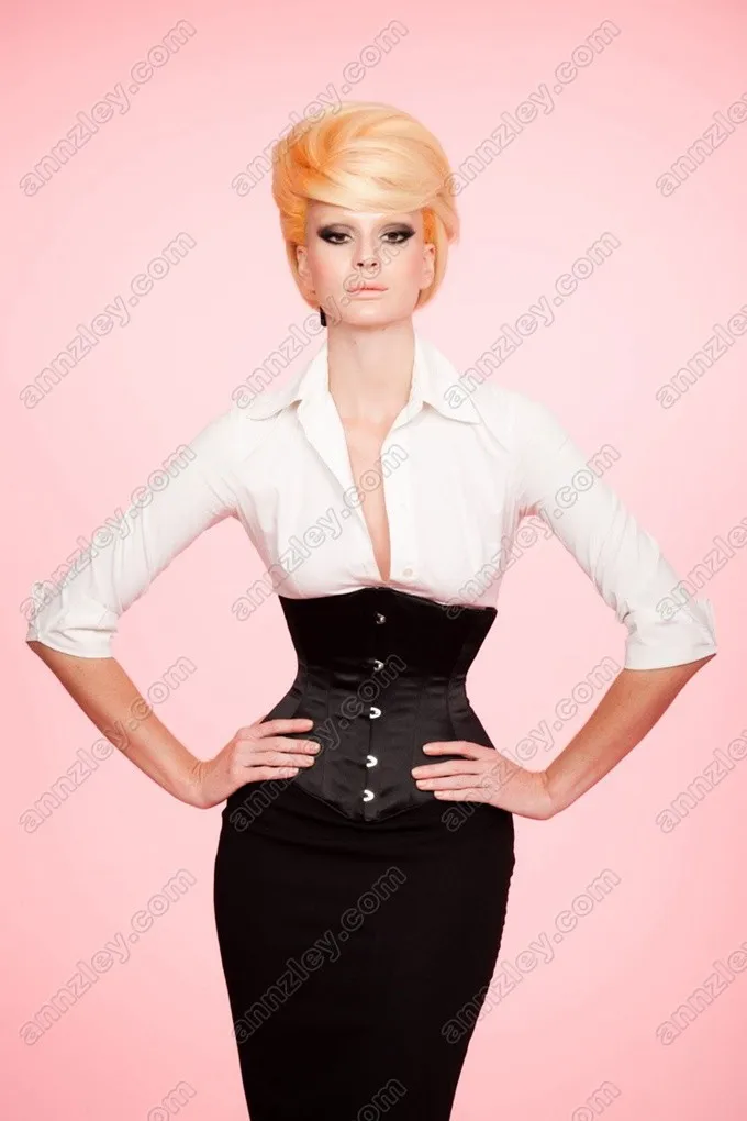 100% Real Silk Steel Boned Black Underbust Corset Waist Cincher Pattern For Post Pregnancy  (4)