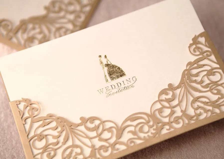 Rustic Blue Laser Cut Wedding Invitation Cards Kit Stamped Personalized Marriage