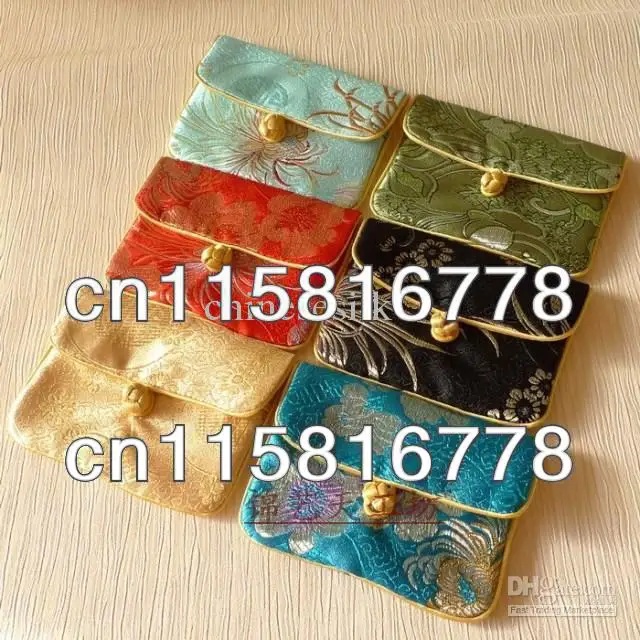 Wedding Gift Card Holders Wholesale Chinese knot Silk Printed Small Pouch 50pcs/lot mix color Free