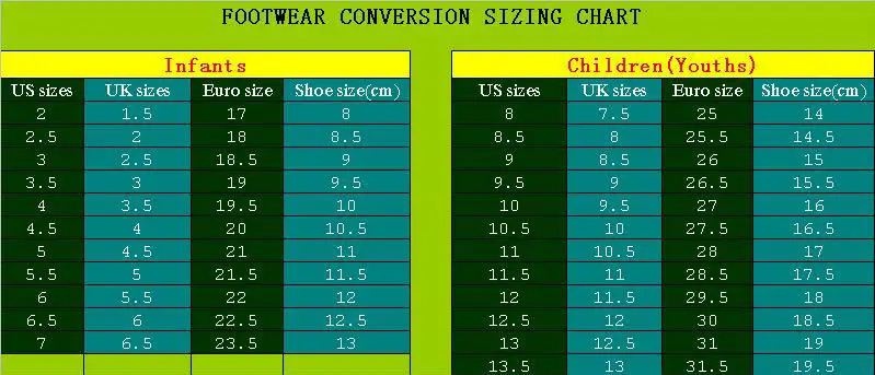 shoe size of 5 year old boy