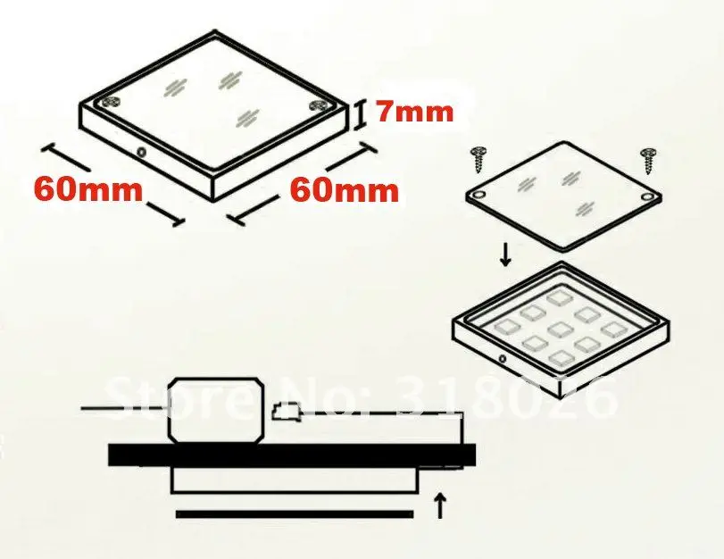 LED Square Light Slim Panel 1.8w 9pcs SMD5050 12VDC Input Accent Showcase Furniture Decorative Display Light