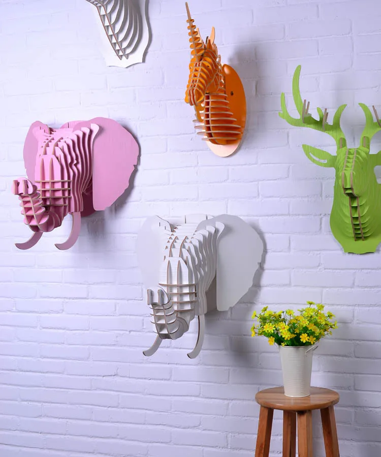 Nodic Wooden Elephant Head For Wall Decor Craft Diy Animal Heads