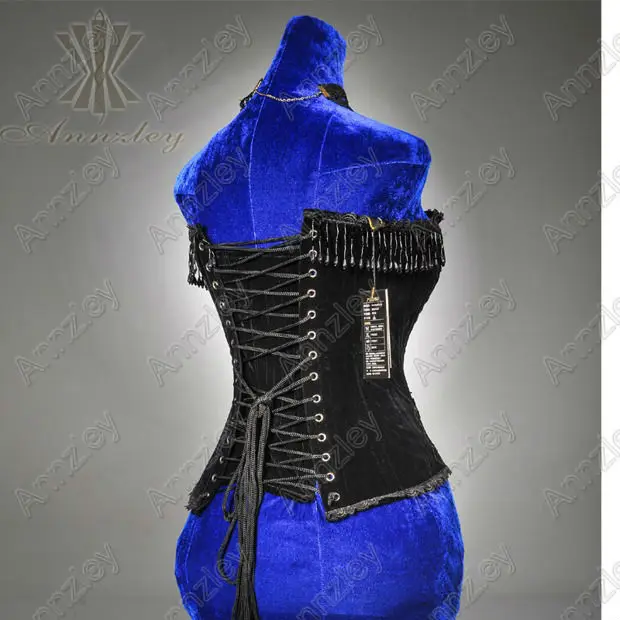 Black Velvet Flower Gothic Corset Top To Shrink Waist (2)