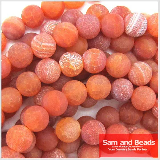 8mm frost orange red agate round beads strand .jpg