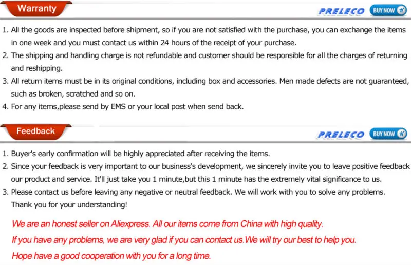 warranty and feedback