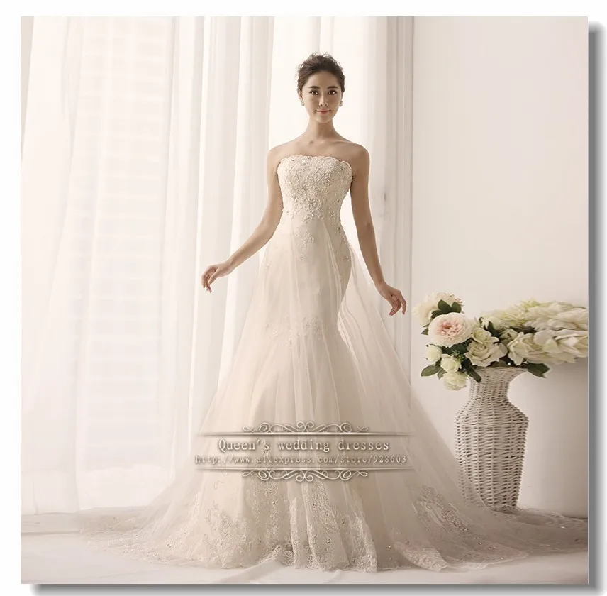 Strapless Wedding Gown Lace Up A-Line Chapel Train Under $200