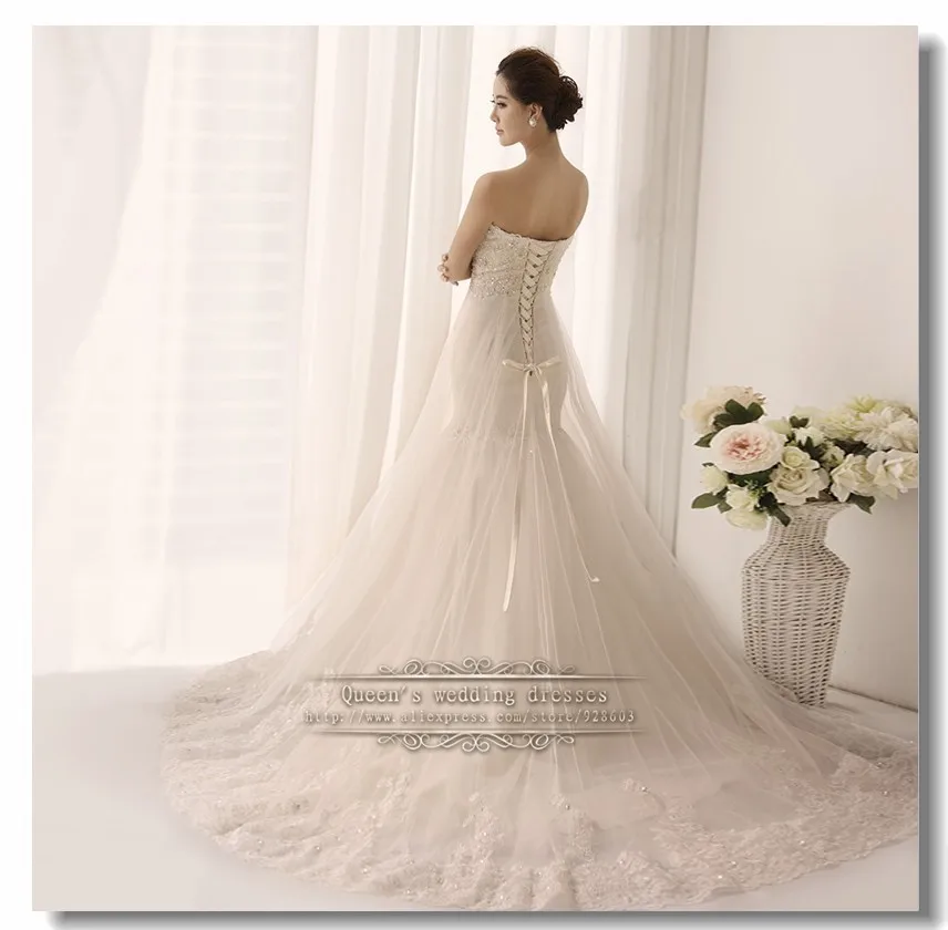 Wedding Gown Lace Up A-Line Chapel Train Under $200