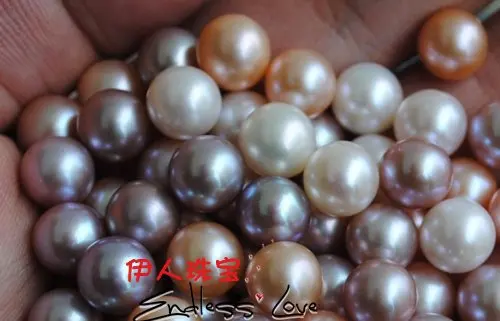 6pcs/lot 8.5-9mm Size, Freshwater Loose Pearls, NATURAL! Round Shape Beads, White&Orange&Purple 3 Color, HALF DRILLED