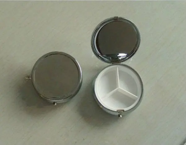 50PCS  Round Metal Pill Organizer Box of Medicine DIY Silver Color Boxes  Free Ship
