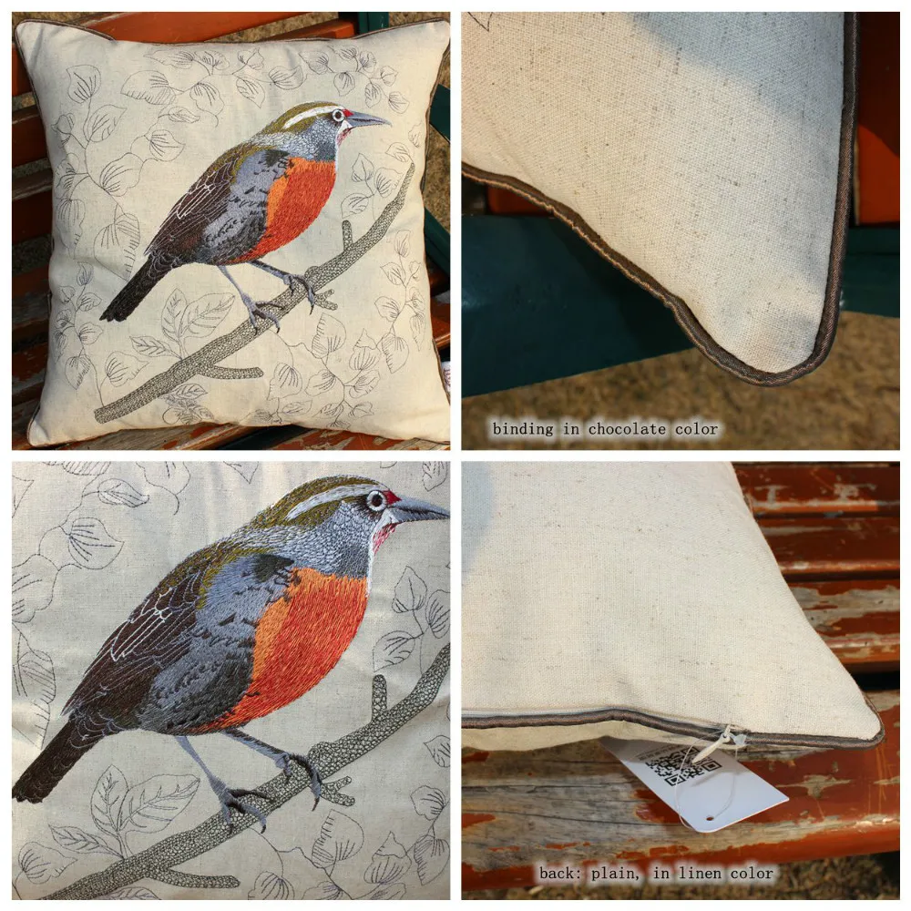 Vezo Home Embroidery Orange Feather Bird Linen Cushions Cover Throw Pillows Case Cover Sofa Chair Home Decorate 18 18in Pastoral Home Disk Home Drillchair Bathroom Aliexpress