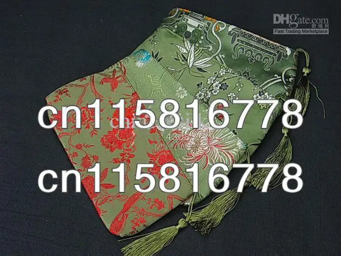 Silk Fabric Cell Phone Cover Wallet Large Zip Bags Tassel Storage Pouches 10pcs/lot mix color Free