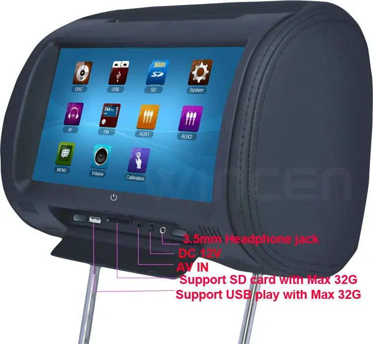 Excellent 2012!!! 9 inch Digital Touch Screen Car Headrest DVD Player + 32Bit Game+IR+USB+SD+FM  Free Dual Channel  IR Wirelss Headphone 6