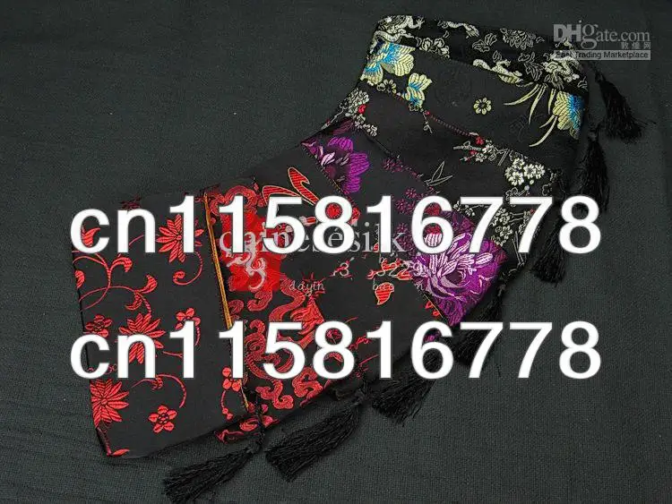 Silk Fabric Cell Phone Cover Wallet Large Zip Bags Tassel Storage Pouches 10pcs/lot mix color Free