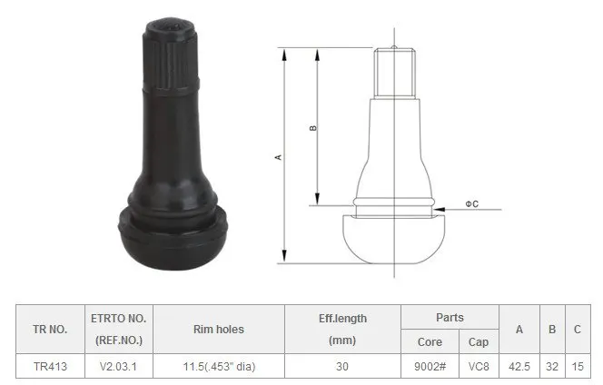 Wholesale - 100 pcs/lot TR413 Tire (tyre) valves snap-in tubeless valves (natural rubber) for passenger cars