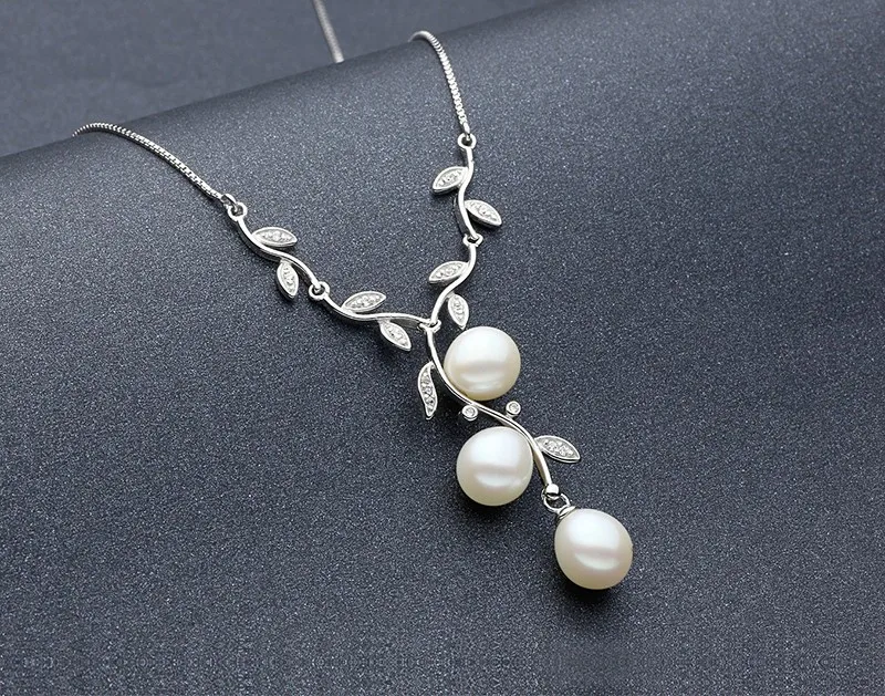 Genuine Natural Pearl Necklace 100% pure sterling silver Luxury fine jewelry with 3pcs grade pearls anniversary gift XL1022