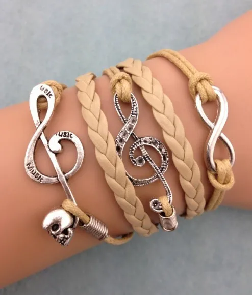 infinity bracelet,handmade bracelet,owl and love braclet,music symbol ,gift for friend,charm bracelet 3087
