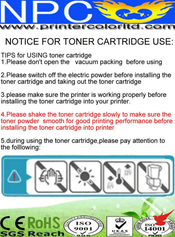 NOTICE FOR TONER CARTRIDGE USE
