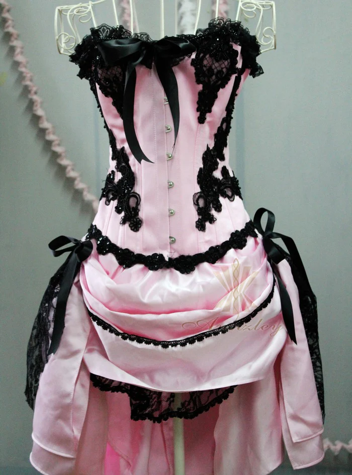 Sexy Handmade Black Beading Pink Wedding Corset Prom Dress 2013 (4).jpg