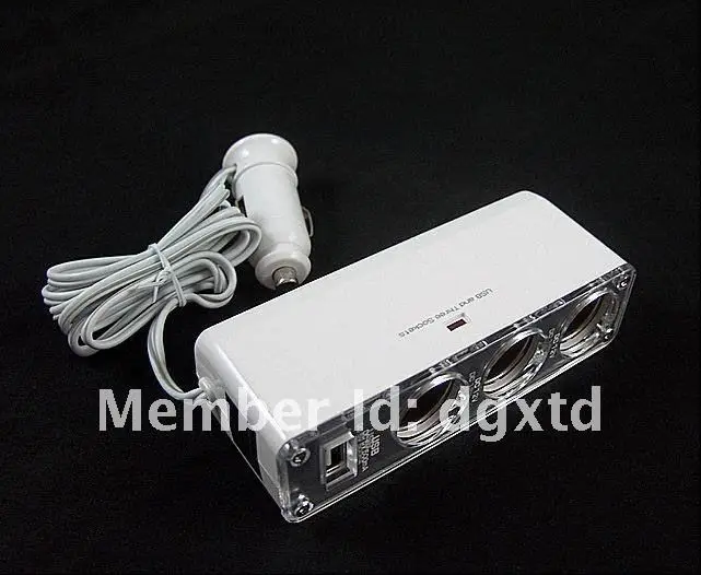Free shipping USB 3 way Car Cigarette Lighter Socket Splitter Plug Charger DC 12V Adapte with retail box.