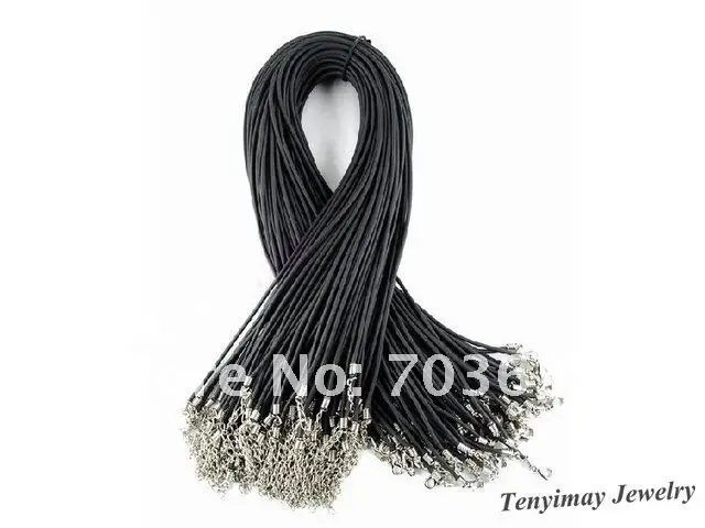Wholesale 100pcs/Lot Rubber Necklace Cords Free Shipping, Fashion 2mm Rubber Rope With Lobster Clasp, Rubber Cord, Jewelry Cord