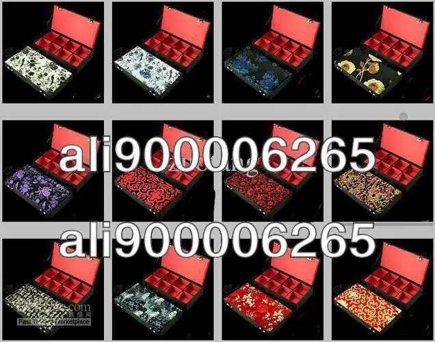 Luxury 8 grid Jewelry Presentation Boxes Silk Print Trinket Boxes High Quality Watch Collection Boxes Bangle Boxes 1pcs mix color Free