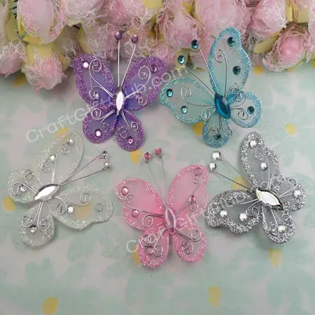 100 Mix Purple White Blue Pink Silver Nylon Stocking Butterfly