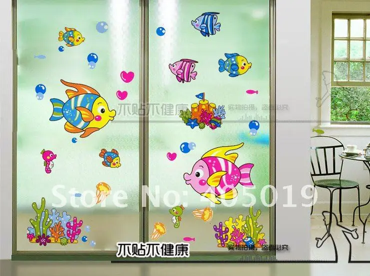 33x60cm Tc987 Wall Stickers Sea Fish Window Cling Bathroom Wallart