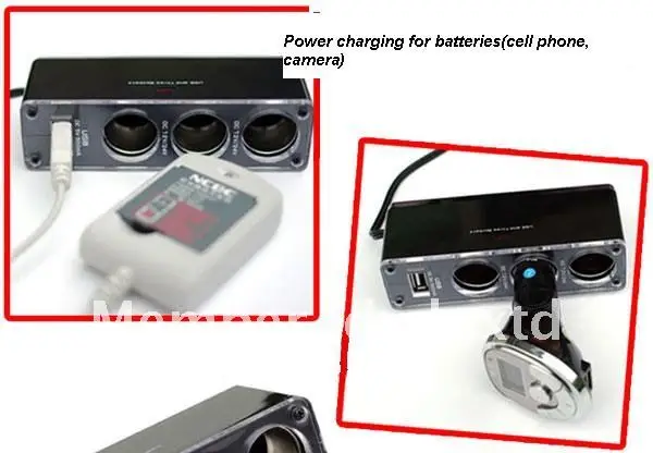 Free shipping USB 3 way Car Cigarette Lighter Socket Splitter Plug Charger DC 12V Adapte with retail box.