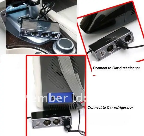 Free shipping USB 3 way Car Cigarette Lighter Socket Splitter Plug Charger DC 12V Adapte with retail box.