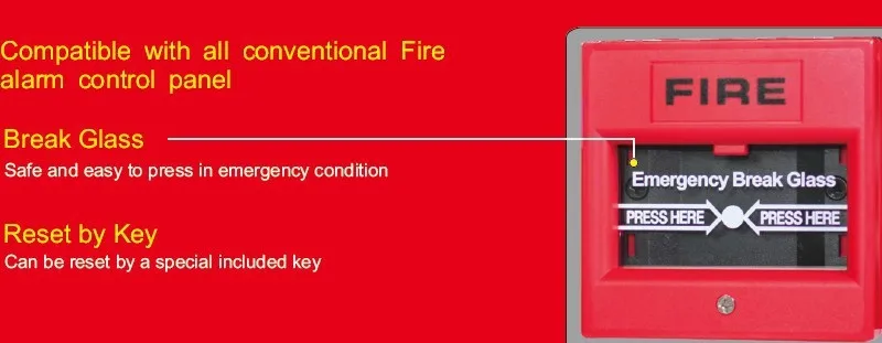 Emergency break glass broken button  2-wire Manual Call Point  fire alarm system Conventional panel accessories