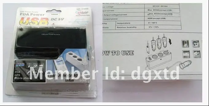 Free shipping USB 3 way Car Cigarette Lighter Socket Splitter Plug Charger DC 12V Adapte with retail box.