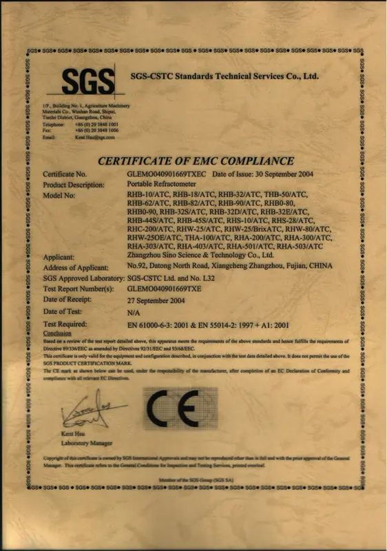 CE of Handheld refractometer