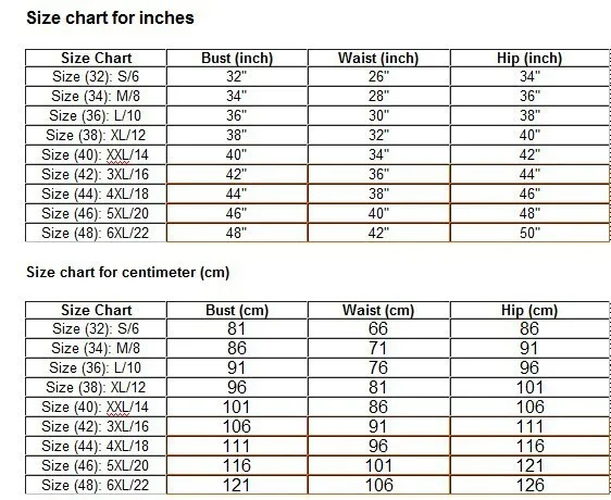 China Dress Size Chart