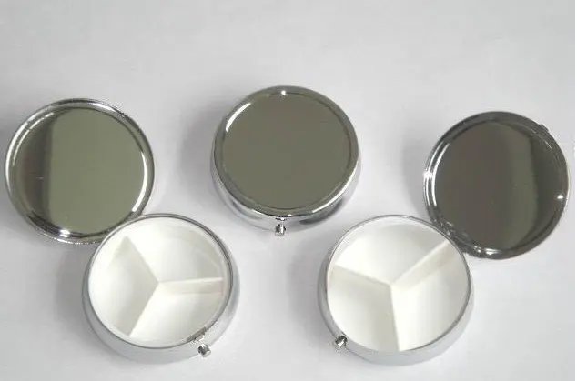 50PCS  Round Metal Pill Organizer Box of Medicine DIY Silver Color Boxes  Free Ship