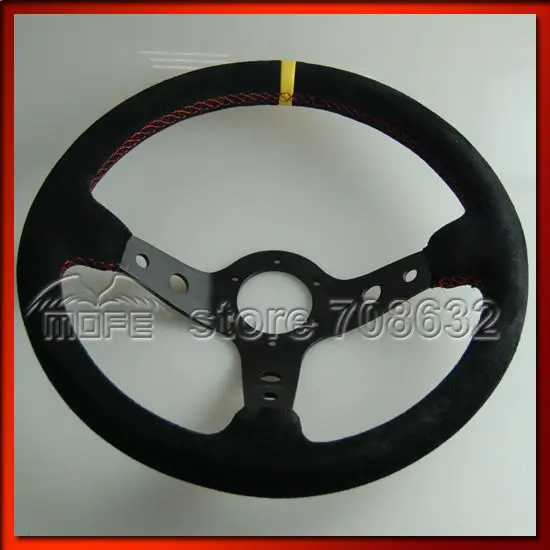 350mm 90 Deep Corn Suede Leather Red Stitch MOMO Steering WheelMS-11 (1)