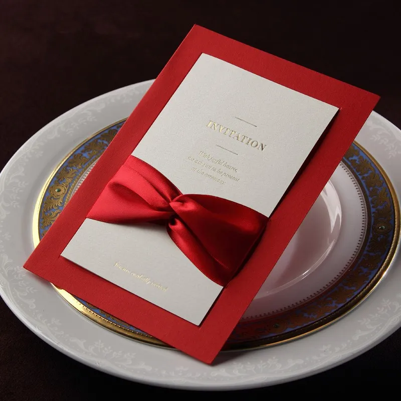 50/100 Sets Luxury Gatesby Wedding Invitation Cards+Envelope+Inner sheet+Ribbon 