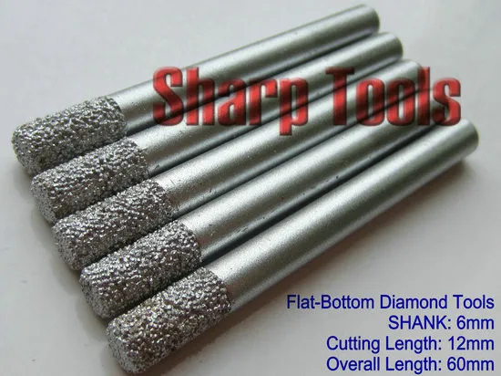 Professional 6MM Flat-End Diamond CNC Carving Router Cutter, Wholesale 5pc Stone Cutting Router Bit Tool on 2D Milling CNC Lathe