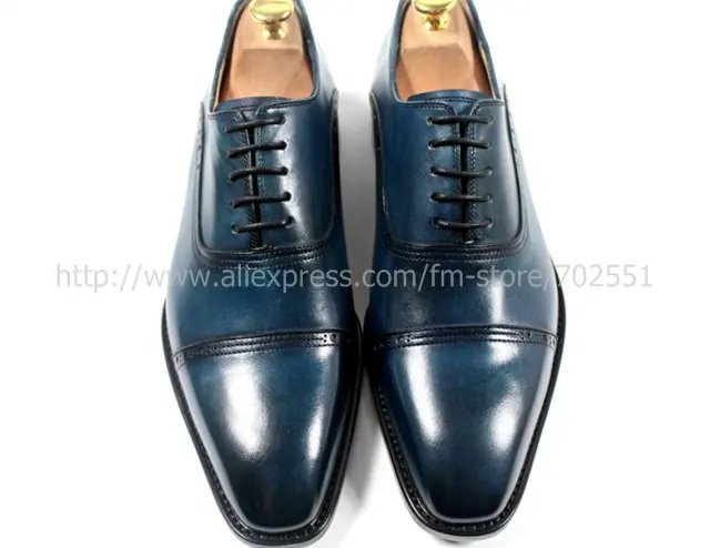  custom handmade genuine calf leather men's oxford shoe color navy No.OX179 adhesive craft