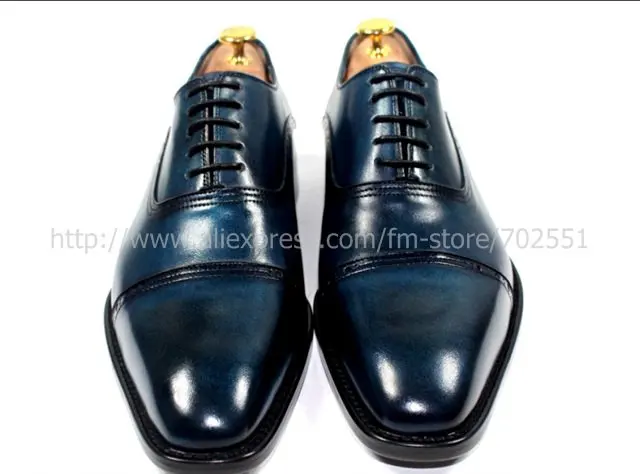  custom handmade genuine calf leather men's oxford shoe color navy No.OX179 adhesive craft