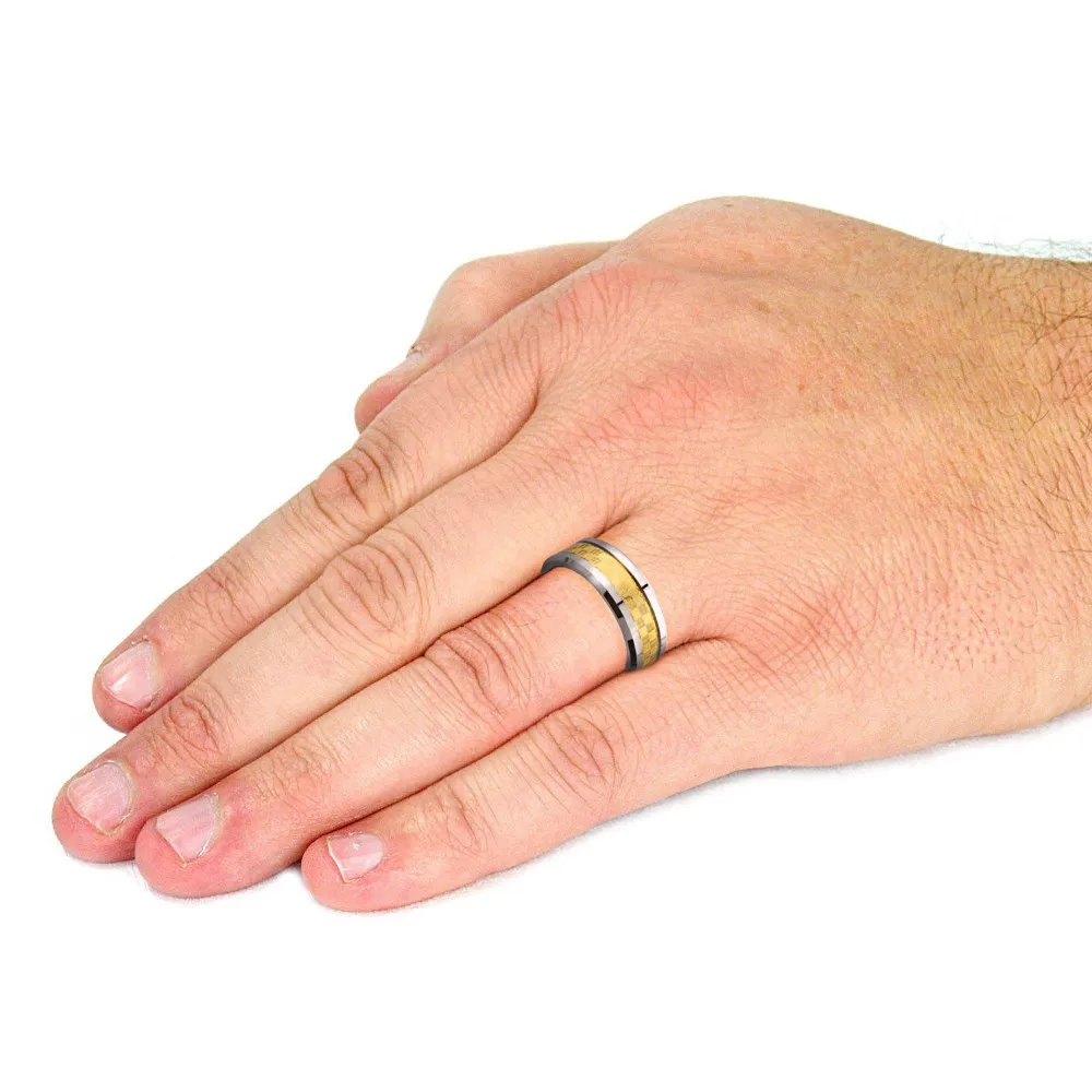 West-Coast-Jewelry-Mens-Tungsten-Carbide-Gold-Checker-Inlay-Comfort-Fit-Ring 3
