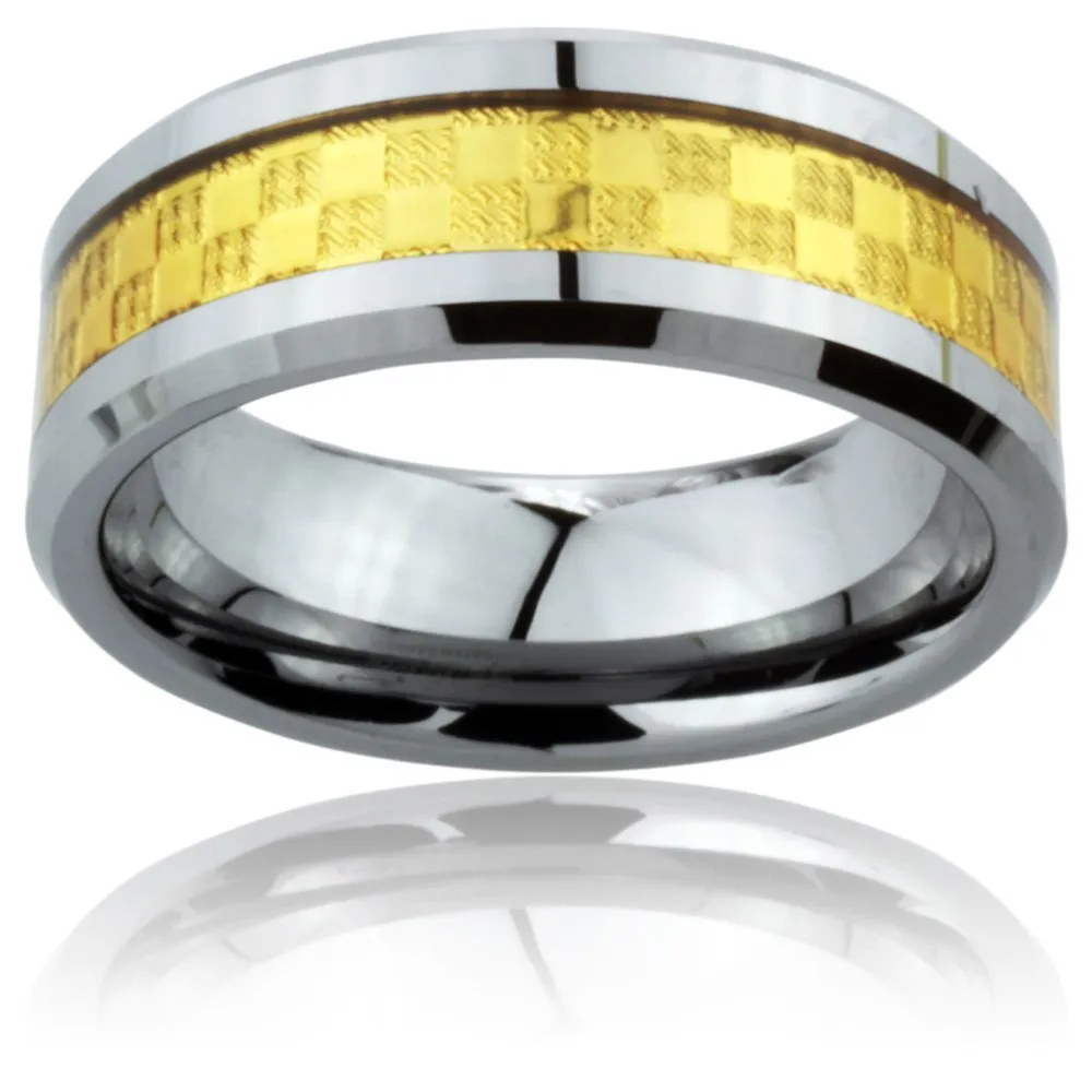 West-Coast-Jewelry-Mens-Tungsten-Carbide-Gold-Checker-Inlay-Comfort-Fit-Ring2