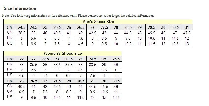 chinese shoe size chart
