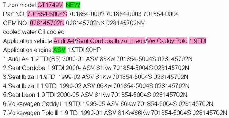 wholesale new GT1749V 701854-5004S 028145702N  for Audi A4/Seat Cordoba Ibiza II Leon/Vw Caddy Polo ASV 1.9TDI 90HP turbocharger