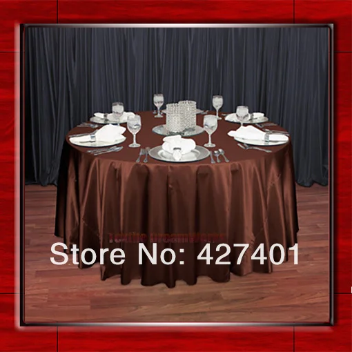 Perfect Hot  Sale Copper Shaped Poly Satin Table Cloth Wedding Meeting Party Round Tablecloths/Table Linen (128" Round ) 3