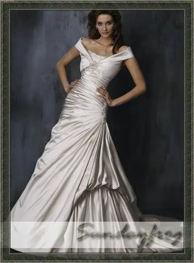 New Arrival A Line Strapless Beaded Lace Pearl Color Off Shoulder